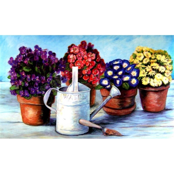 Custom Printed Rugs Watering Can 18 x 30 in. Doormat Rug - Blue, Gold & Yellow, Yellow CU62633 - main